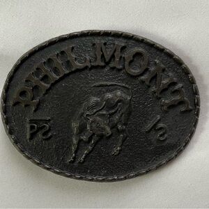 Vintage Philmont Scout Ranch Leaping Bull Cowboy Oval Brass Belt Buckle Bronze